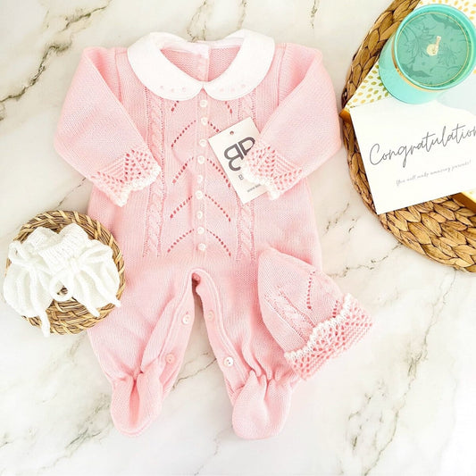Baby Girl Knitted Long Romper | PINK GONUL with gloves ROMPER Baboxie 