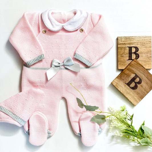 Baby Girl Knitted Long Romper | PINK SNOW ROMPER Baboxie 