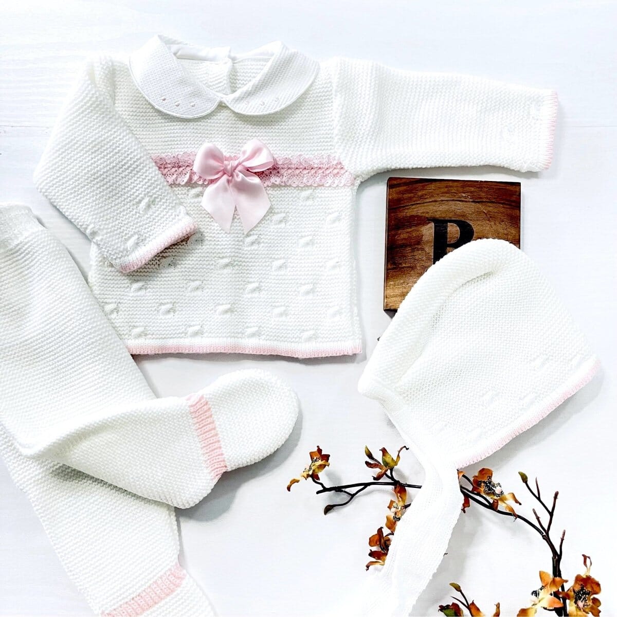 EDNA WHITE PINK | BG Knitted Set Baboxie 