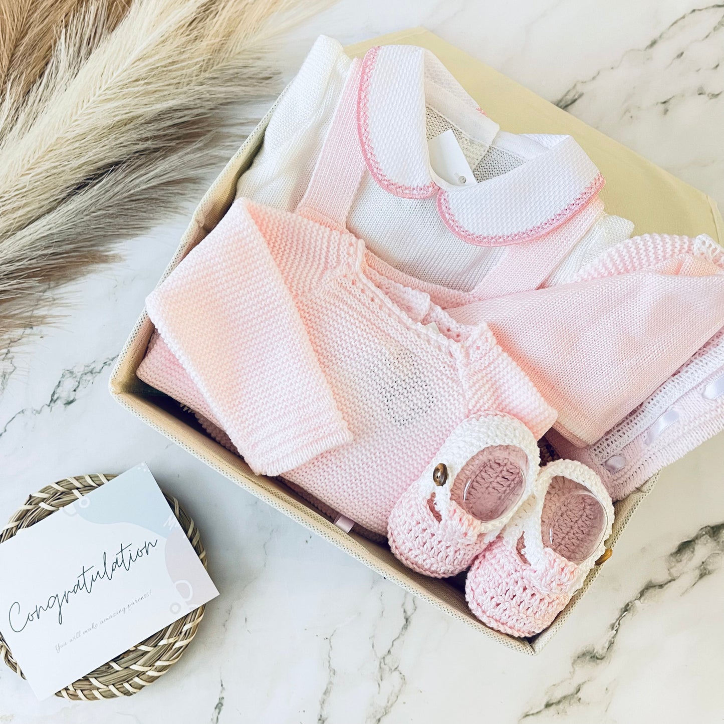 Baby Girl Knitted Set Luxury Box | DIANA PINK Luxury box 2 set Baboxie 