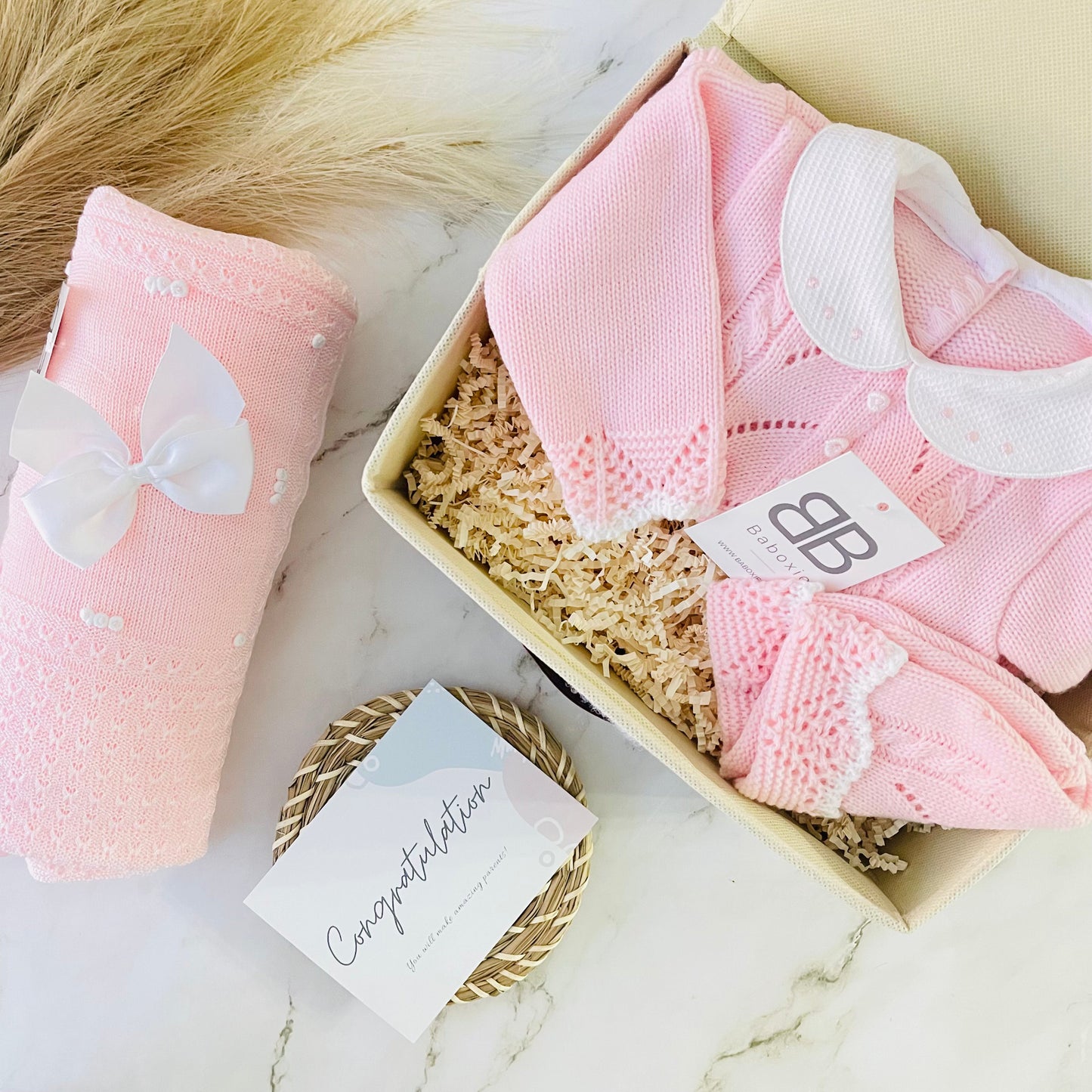 Baby Girl Knitted Set Luxury Box | GONUL PINK Baby Gift Sets Baboxie 