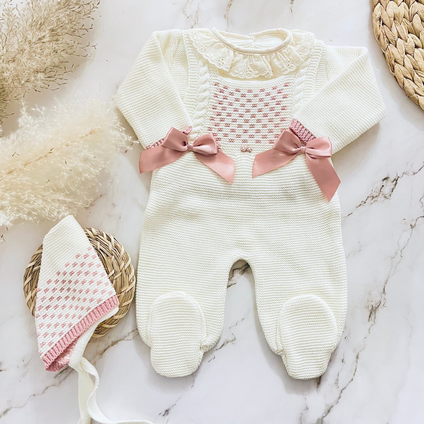 PERLA ROSE JACQUARD | Baby Girl Knitted Long Romper ROMPER Baboxie 