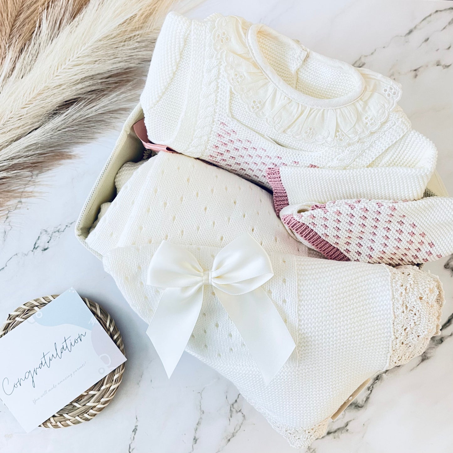 JACQUARD Perla Rose | Baby Girl Knitted Luxury Box SET Baboxie 