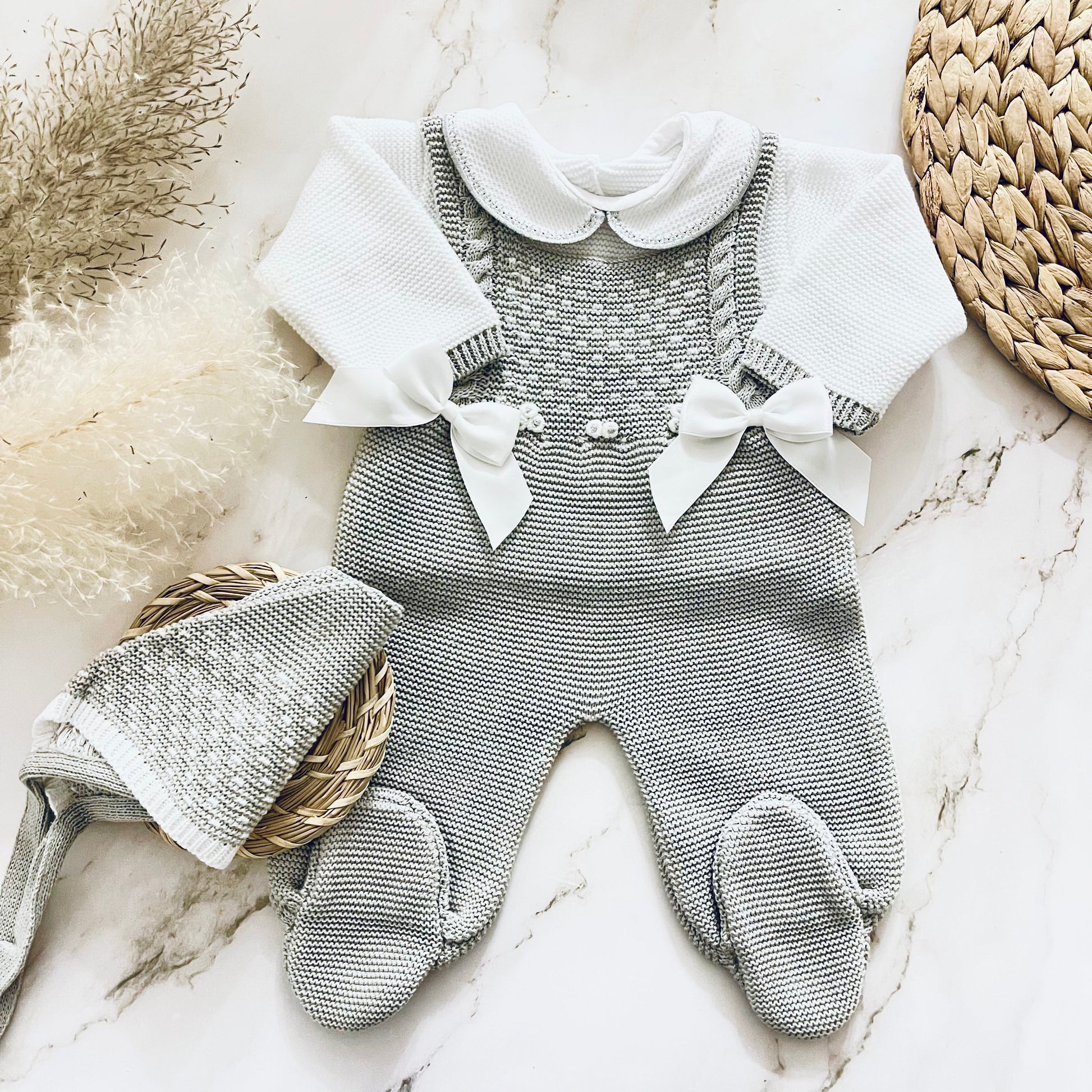 GRAY JACQUARD | Baby Boy knitted Romper ROMPER Baboxie 