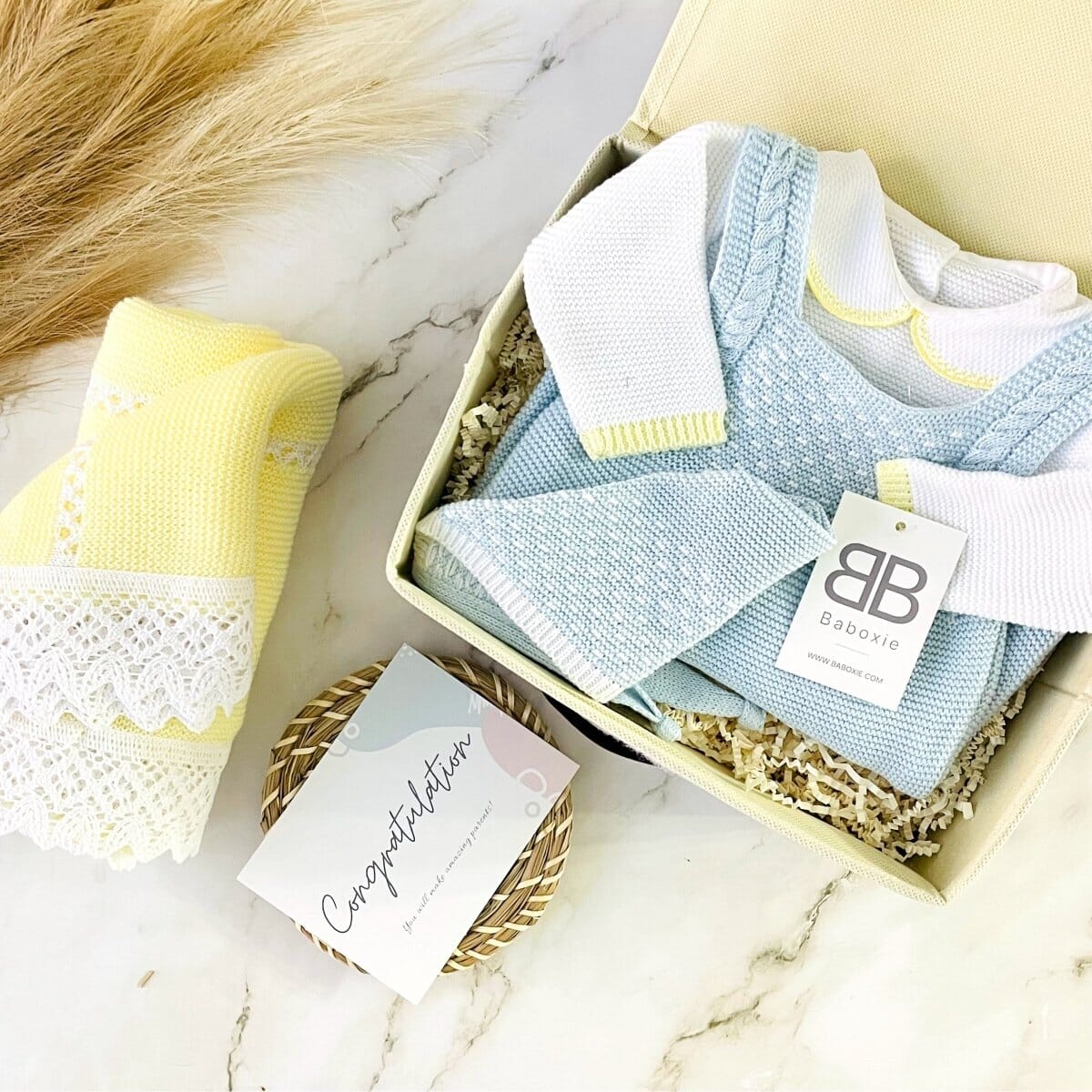 NILO Blue Baby Boy Knitted Luxury Box | | Limited Edition Baby Gift Sets Baboxie 